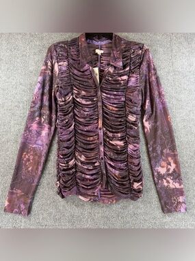 NWT Anthropologie Pilcro Mesh Blouse Medium Purple Floral Button Down Whimsigoth